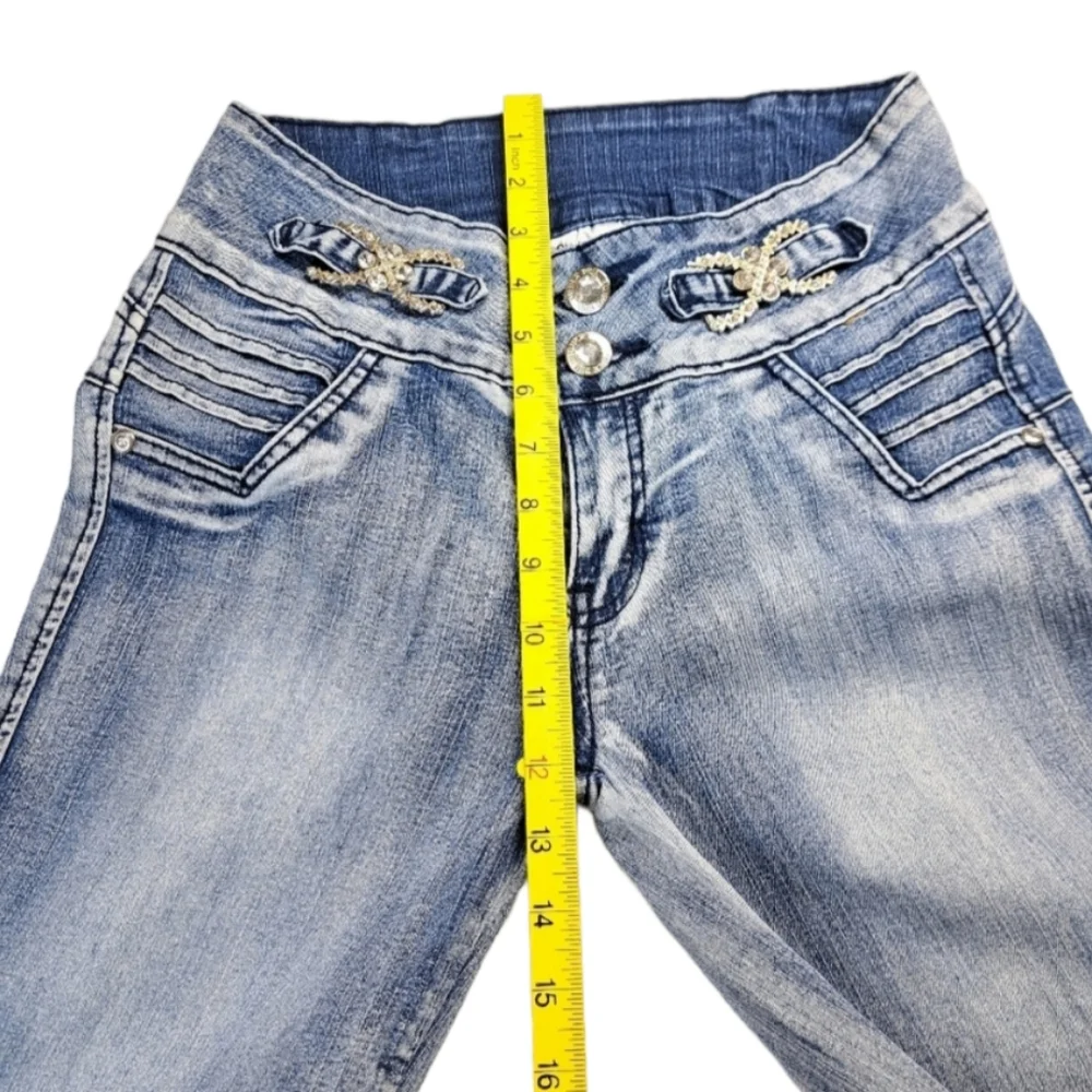 Silver Diva Colombian Women's Rhinestones Blue Jeans Size 12 - Picture 8 of 16